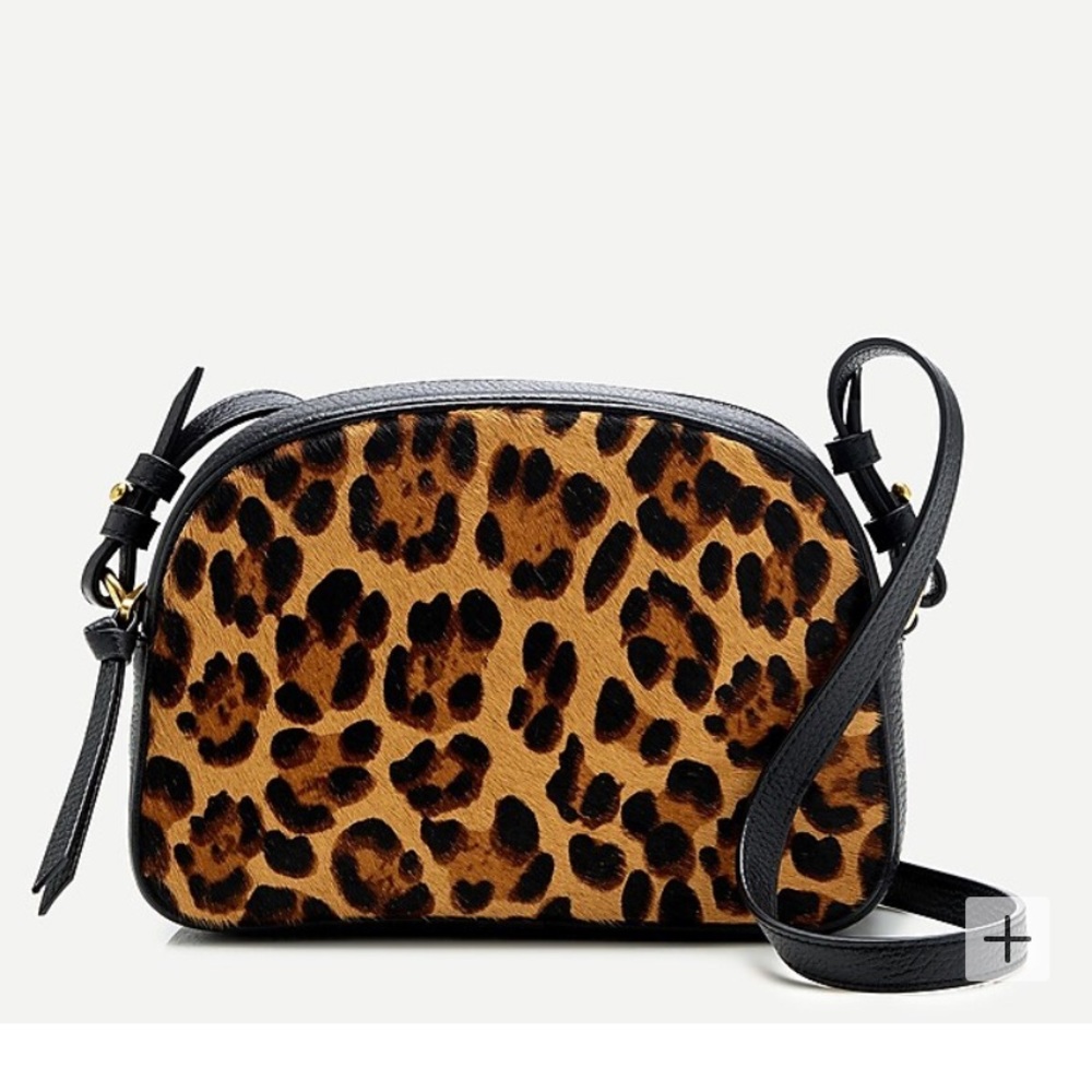 New J.Crew Devon Hair Calf Camera Bag with Detachable Strap, Leopard.